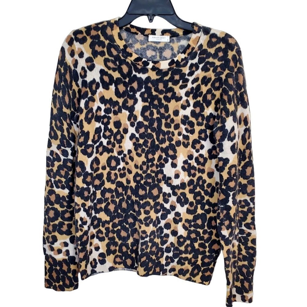 Equipment Femme Womens Size S 100% Cashmere Sweater Leopard Animal Print Cheetah